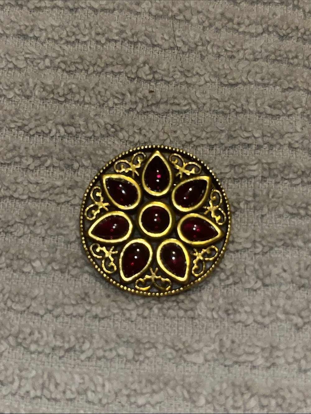 Museum of Modern Art Gold-Tone Garnet Floral Medallion Pendant/Brooch